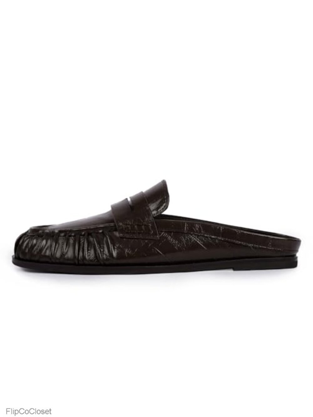 Faux Leather Mules for Women Comfortable Slip-On Flats Ruched Toe